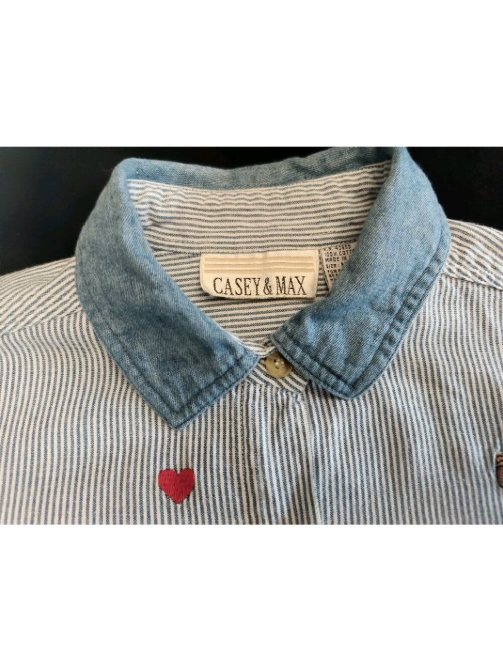 Vintage Casey & Max Striped Embroidered Shirt 2 Pieces Cottagecore Cats/Hearts M - Picture 14 of 16